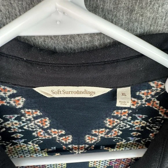 Soft Surroundings XL Black Boho Geometric Button Front Blouse Top - Picture 4 of 9